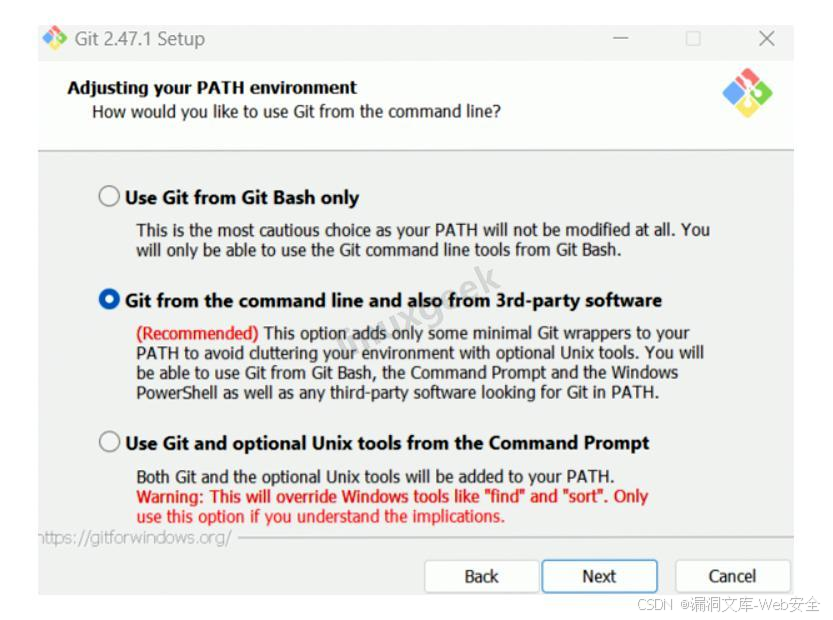 选择从命令行和第三方软件使用 Git