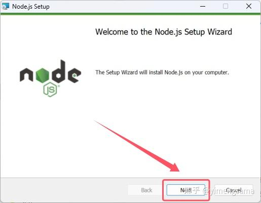 打开 Node.js Windows 安装程序
