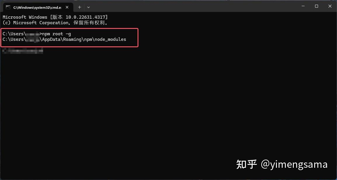 使用 npm root -g 查看全局包目录