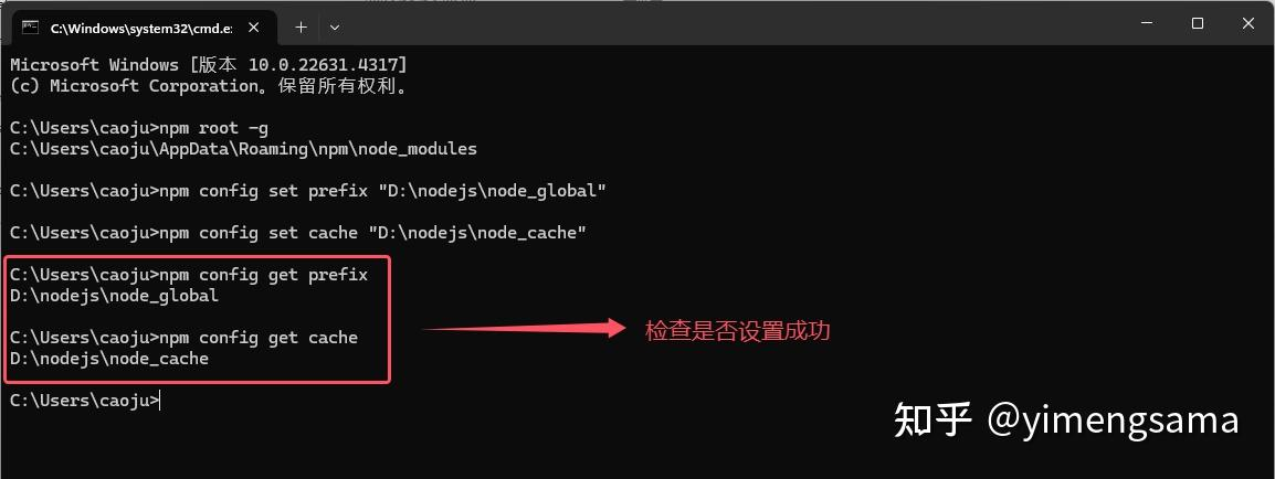 设置并检查 npm 的全局目录和缓存目录